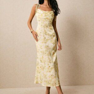 Yellow Elegant Women's Floral Cami Dress